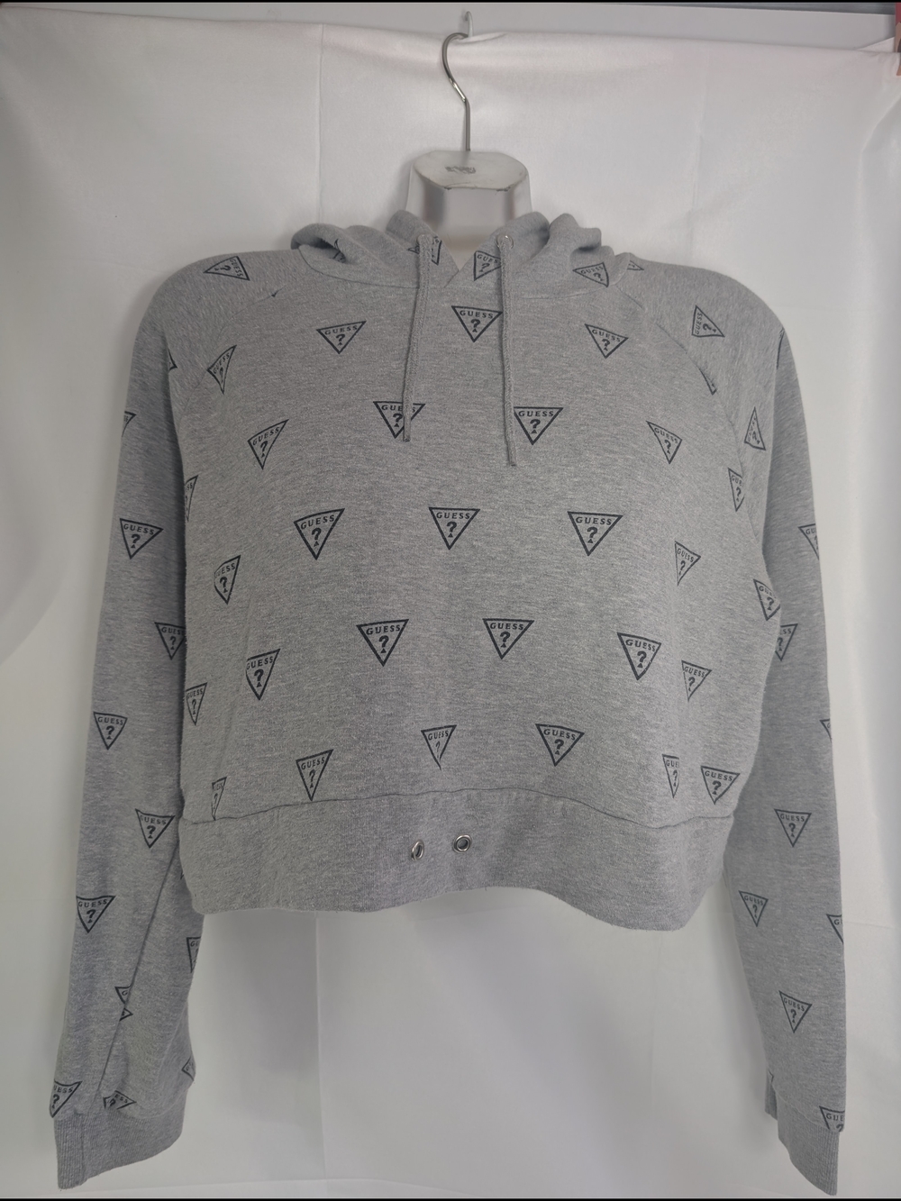 GUESS Los Angeles Triangle Logo All Over Print Cropped Hoodie Grey L - Picture 4 of 8
